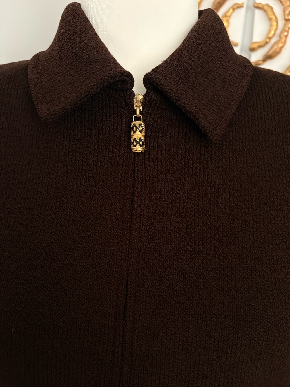 St. John Chocolate Brown Zip-Front Jacket with Petite Collar - Picture 4 of 8